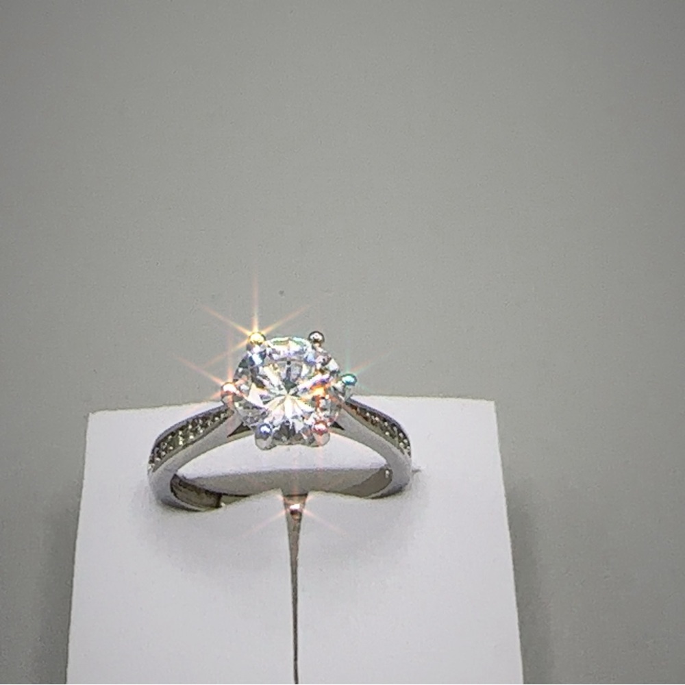 Silver Wedding Ring Adjustable Diamond Simulant New - Picture 4 of 16